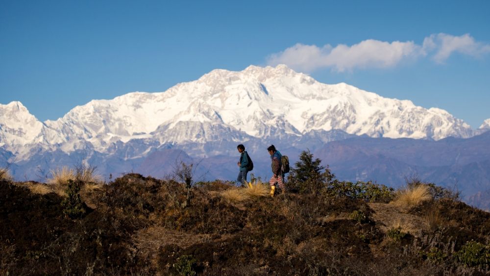 Two community members hiking in Nepal